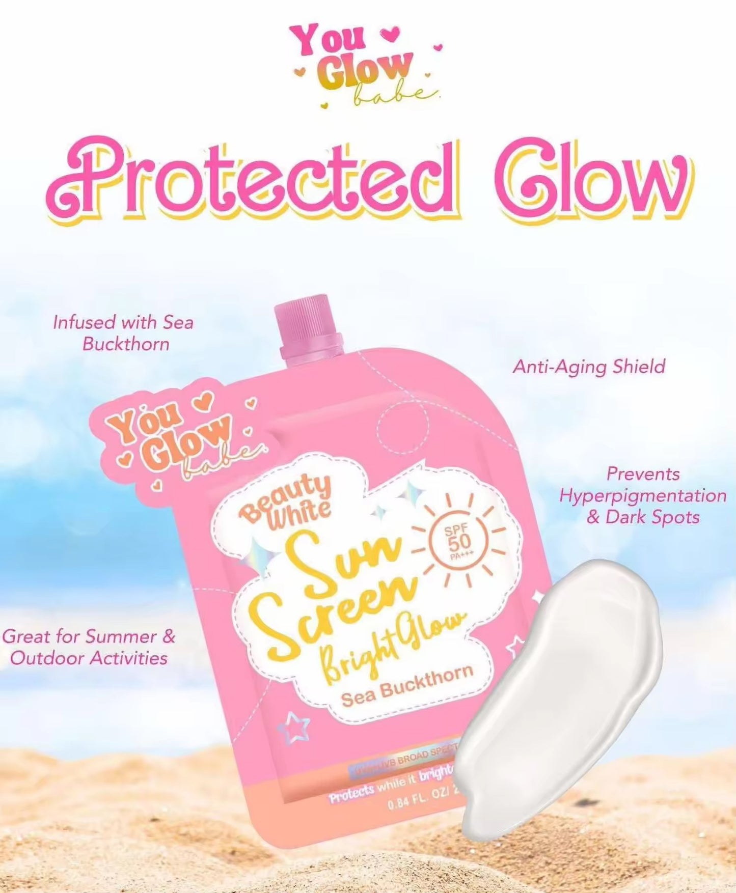 You Glow Babe Beauty White Sunscreen Bright Glow SPF50++++ (Solo pack)