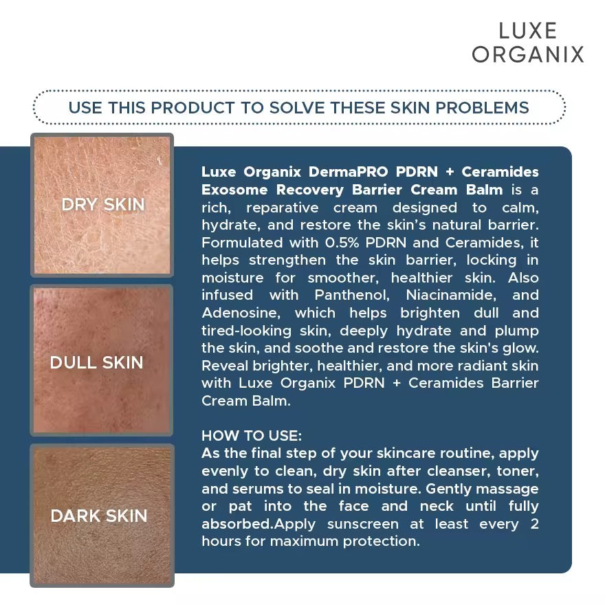 Luxe Organix DermaPRO PDRN + Ceramides Exosome Recovery Barrier Cream Balm 30g