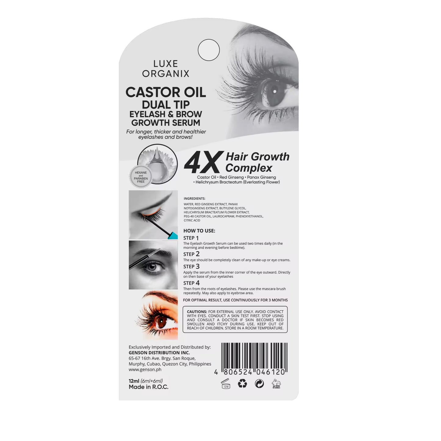 LUXE Organix Castor Oil Dual Tip Eyelash & Brow Growth Serum 12ml