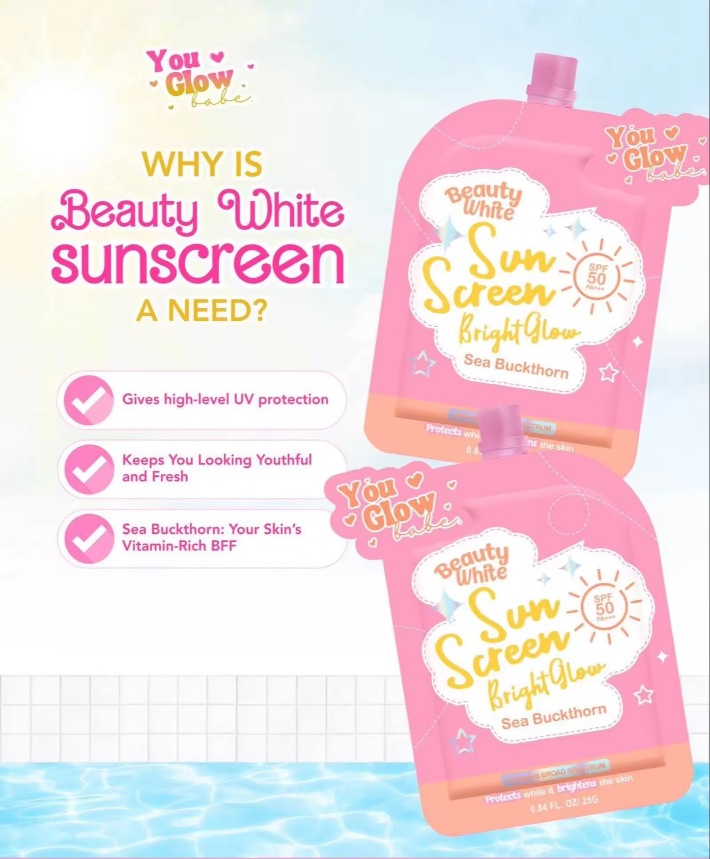 You Glow Babe Beauty White Sunscreen Bright Glow SPF50++++ (Twin pack)