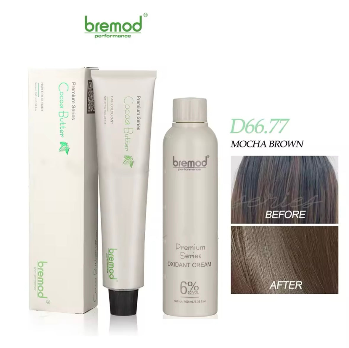 Bremod Premium Mocha Brown Bundle D66.77 (HAIR COLORANT/HAIR DYE WITH OXIDIZING CREAM 9%)Hair Color