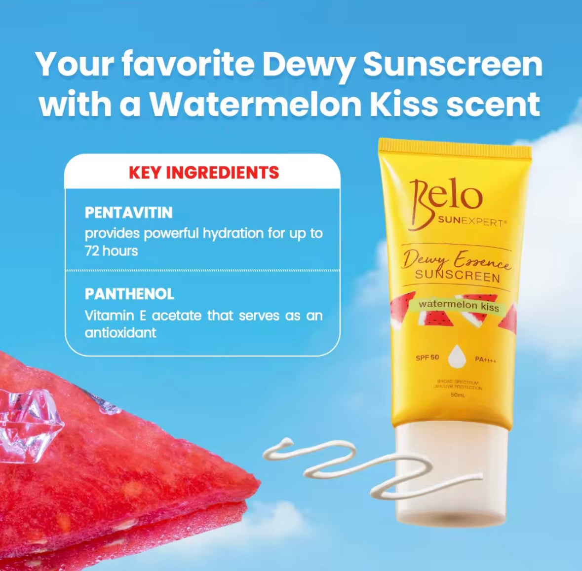 BELO Sun Dewy Watermelon Kiss Sunscreen SPF 50 (50ml)