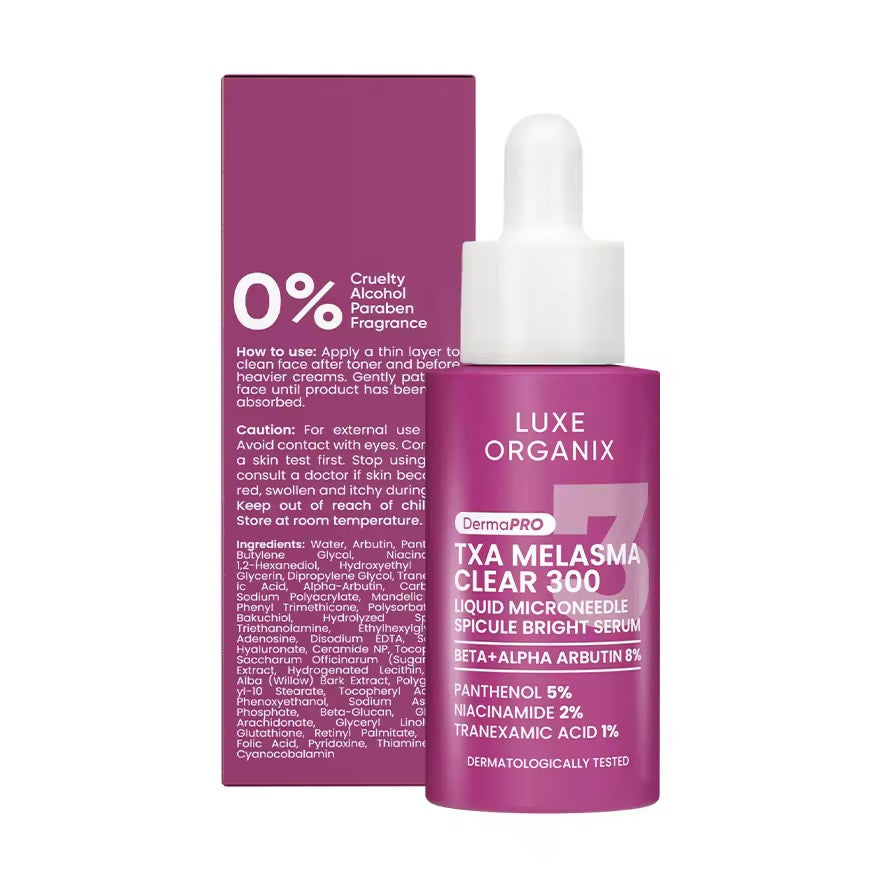 Luxe Organix DermaPRO TXA Melasma Clear 300 Liquid Microneedle Spicule Bright Serum 30ml