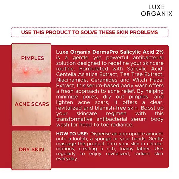 Luxe Organix Dermapro Salicylic Acid 2% Acne Rescue Serum Antibacterial Body Wash 500ml