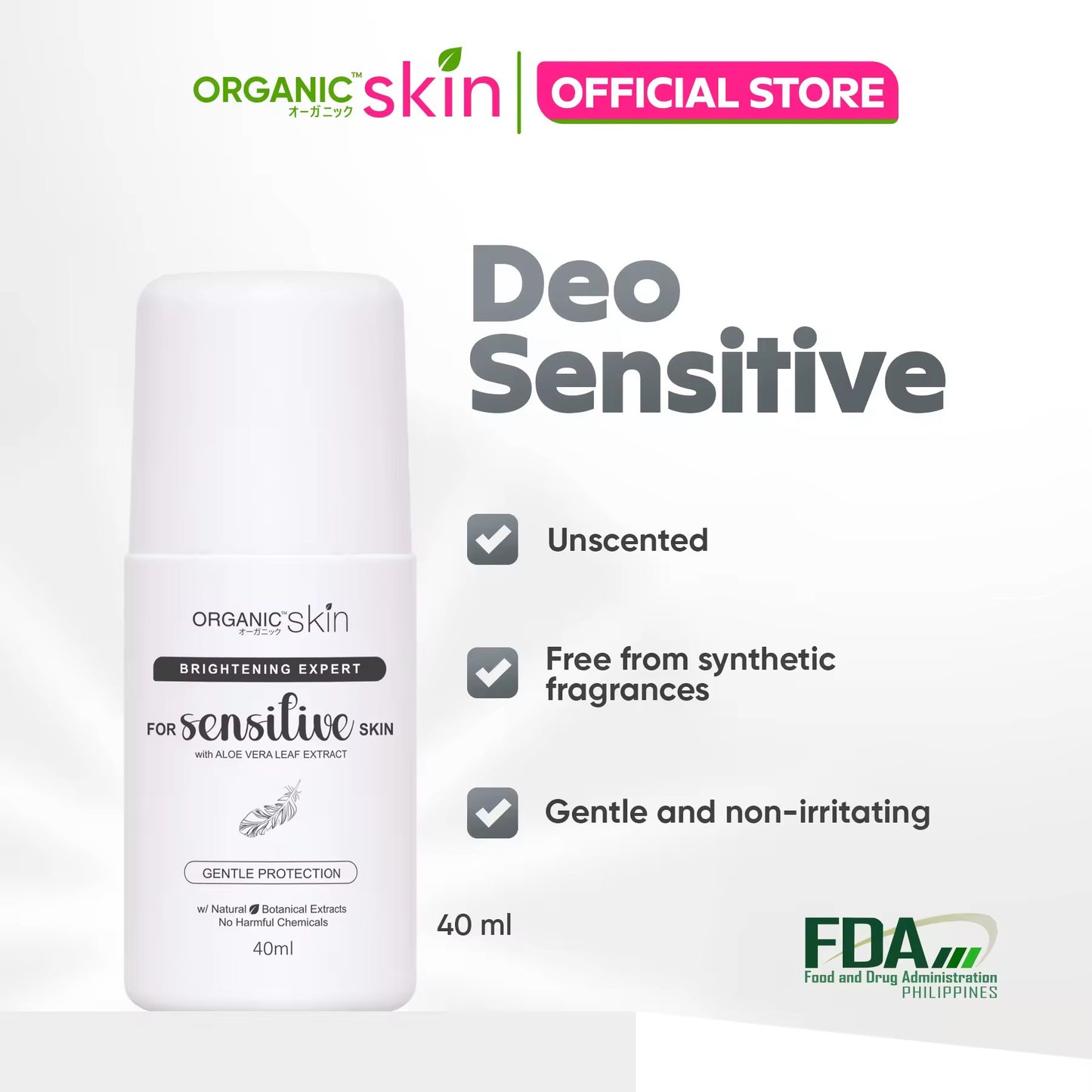 Organic Skin Japan Unscented Intensive Whitening Underarm Deodorant for Sensitive Skin