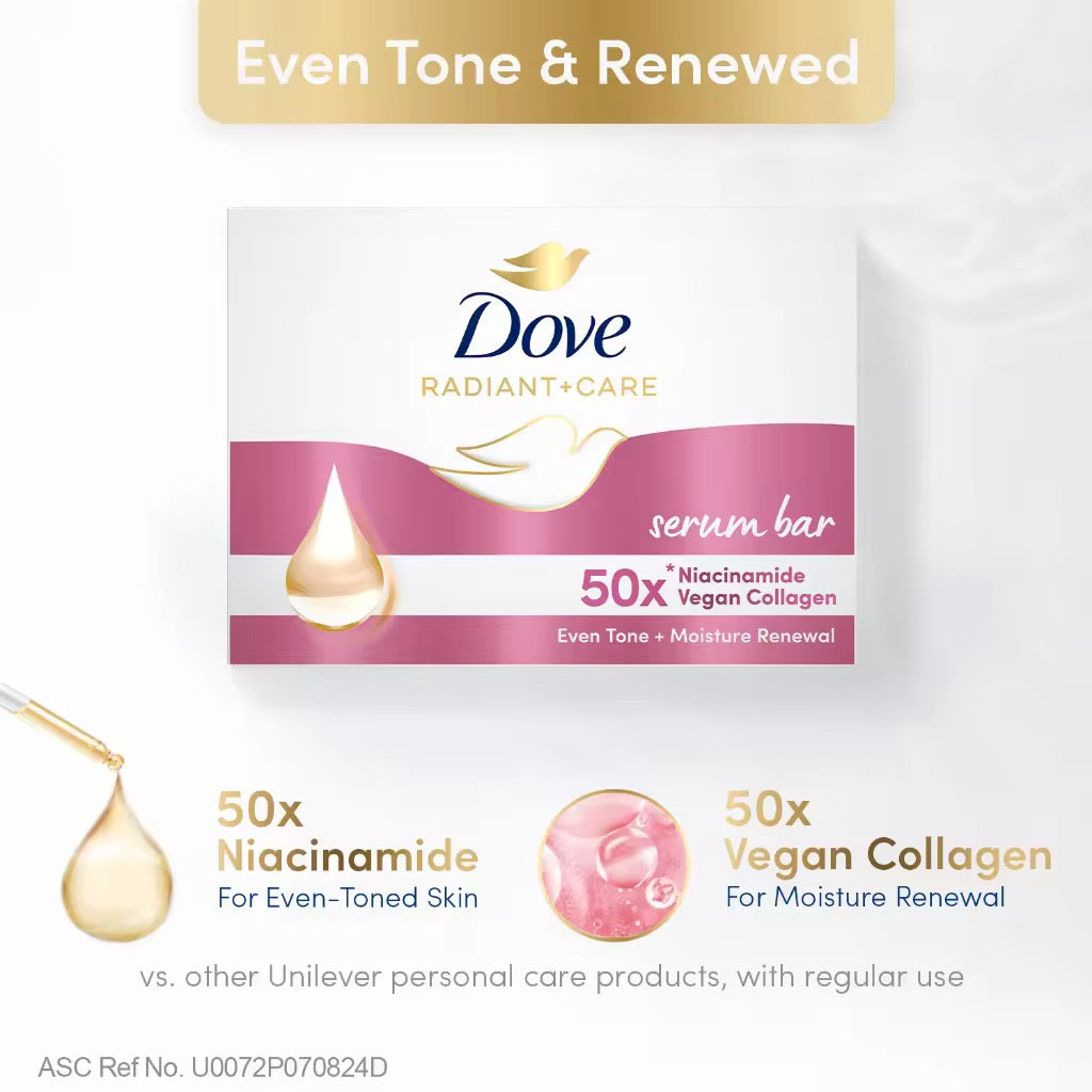Dove Radiant + Care Serum Bar Niacinamide + Vegan Collagen 90g
