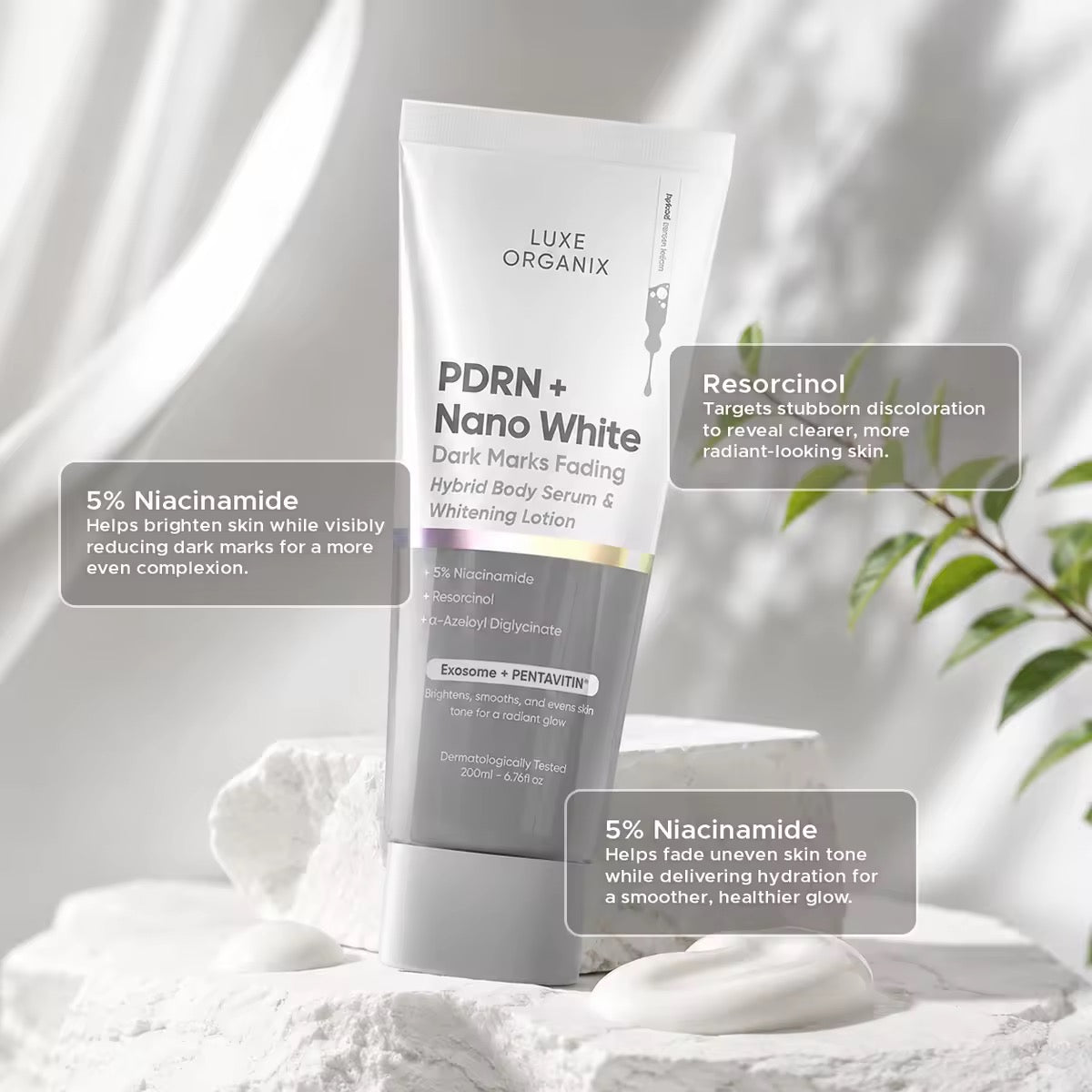 Luxe Organix PDRN + Nano White Dark Marks Fading Hybrid Body Serum & Whitening Lotion 200ml