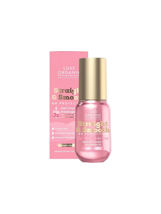 Luxe Organix Straight & Smooth UV Protection 3x Anti-Frizz &  Breakage Argan Oil + Keratin + Quinoa Seed Oil Serum Hair Oil 60ml
