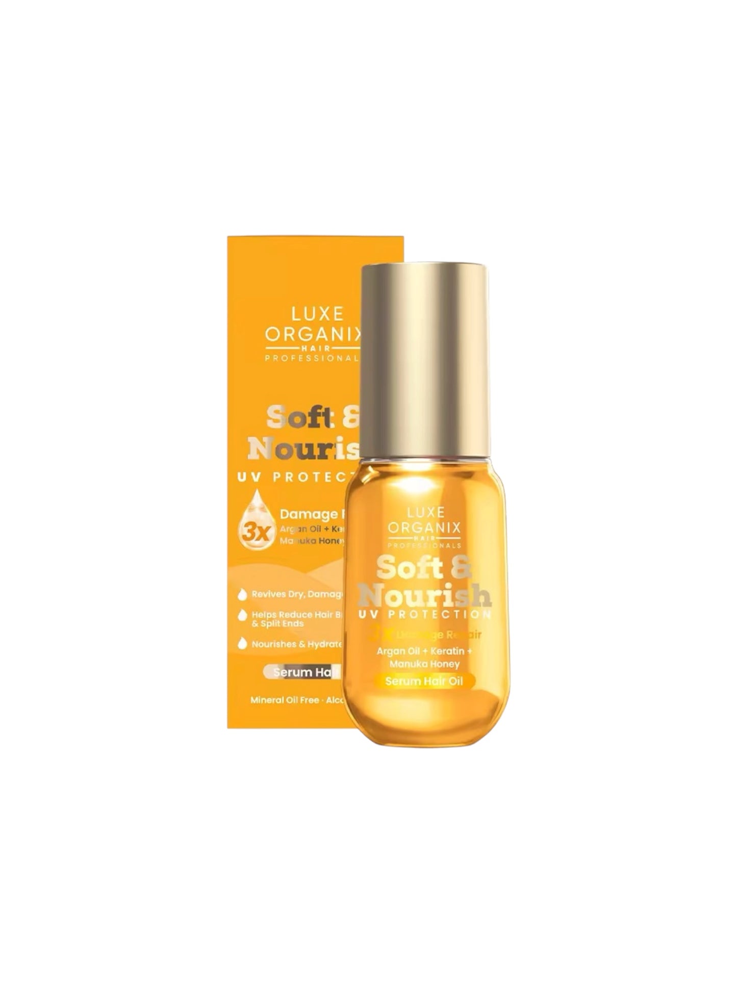 LUXE ORGANIX Soft & Nourish UV Protection 3X Damage  Repair Argan Oil + Keratin + Manuka Honey Serum Hair Oil 60ml