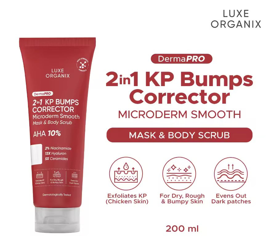 Luxe Organix DermaPRO 2in1 KP Bumps Corrector Microderm Smooth Mask & Body Scrub 200ml