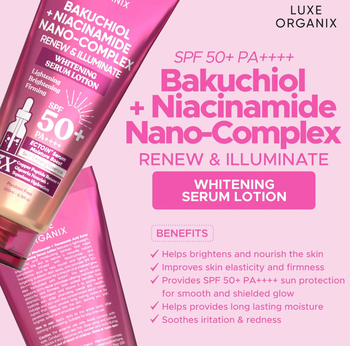 LUXE ORGANIX Luxe Organix Bakuchiol + Niacinamide Nano-Complex Serum Lotion SPF 50 200ml