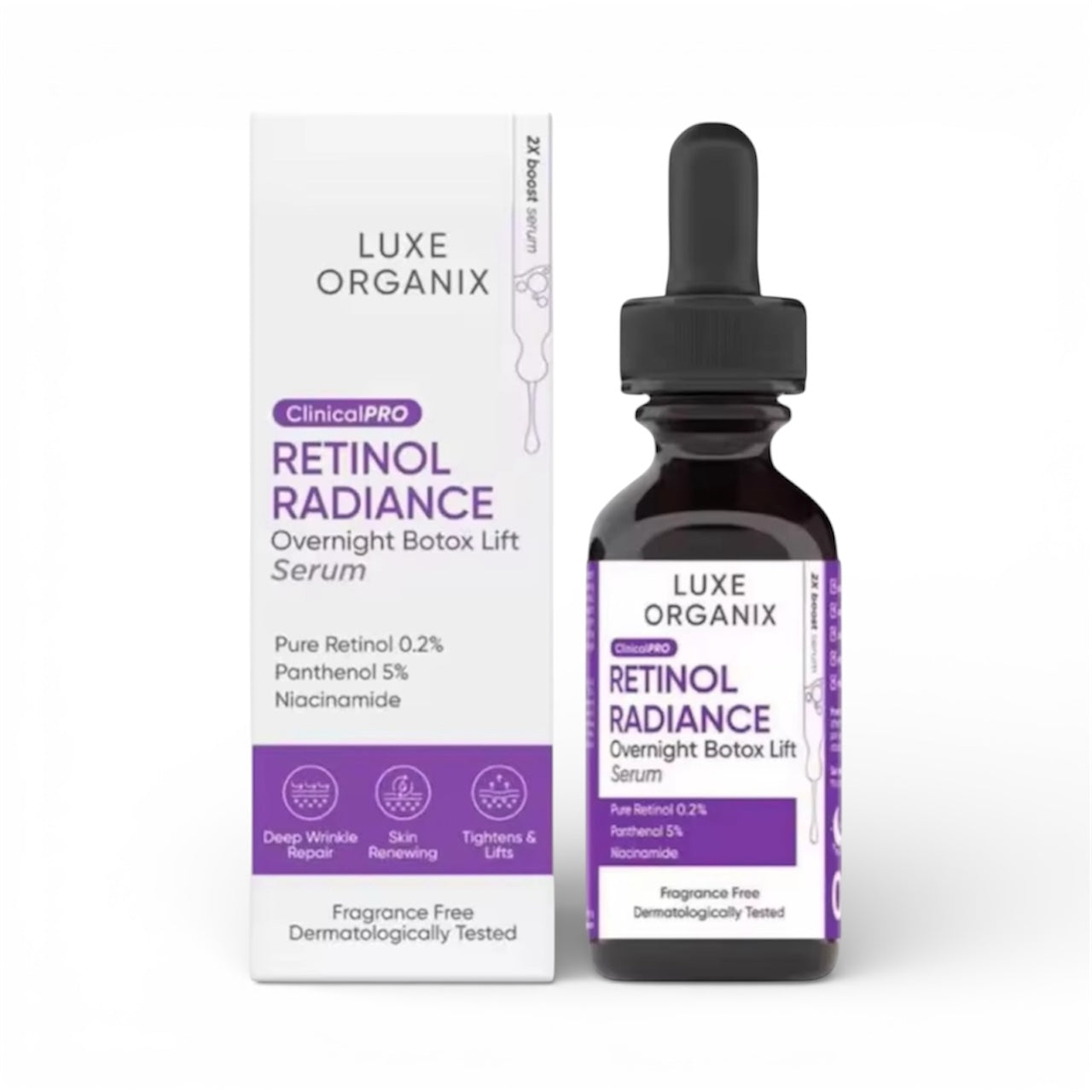 Luxe Organix ClinicalPRO Retinol Radiance Overnight Botox Lift Serum 30ml