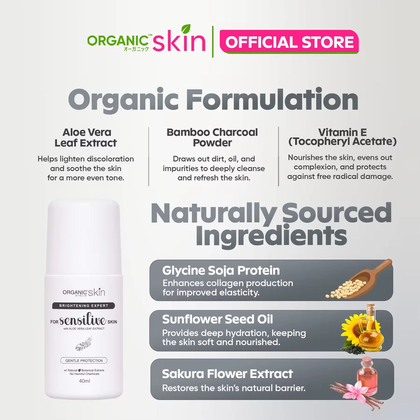 Organic Skin Japan Unscented Intensive Whitening Underarm Deodorant for Sensitive Skin
