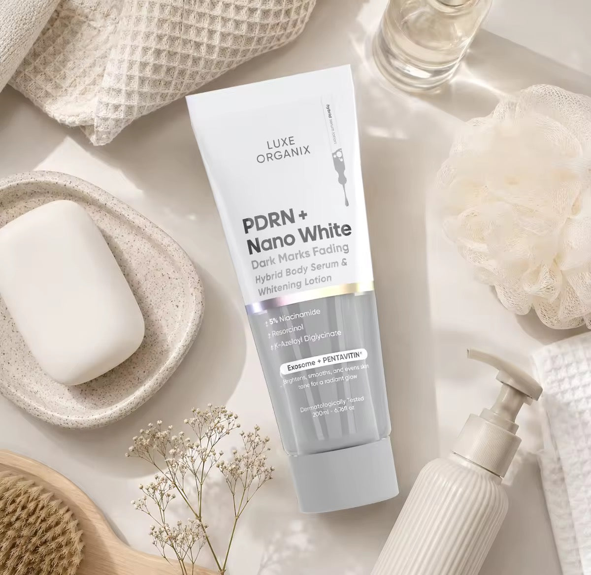 Luxe Organix PDRN + Nano White Dark Marks Fading Hybrid Body Serum & Whitening Lotion 200ml