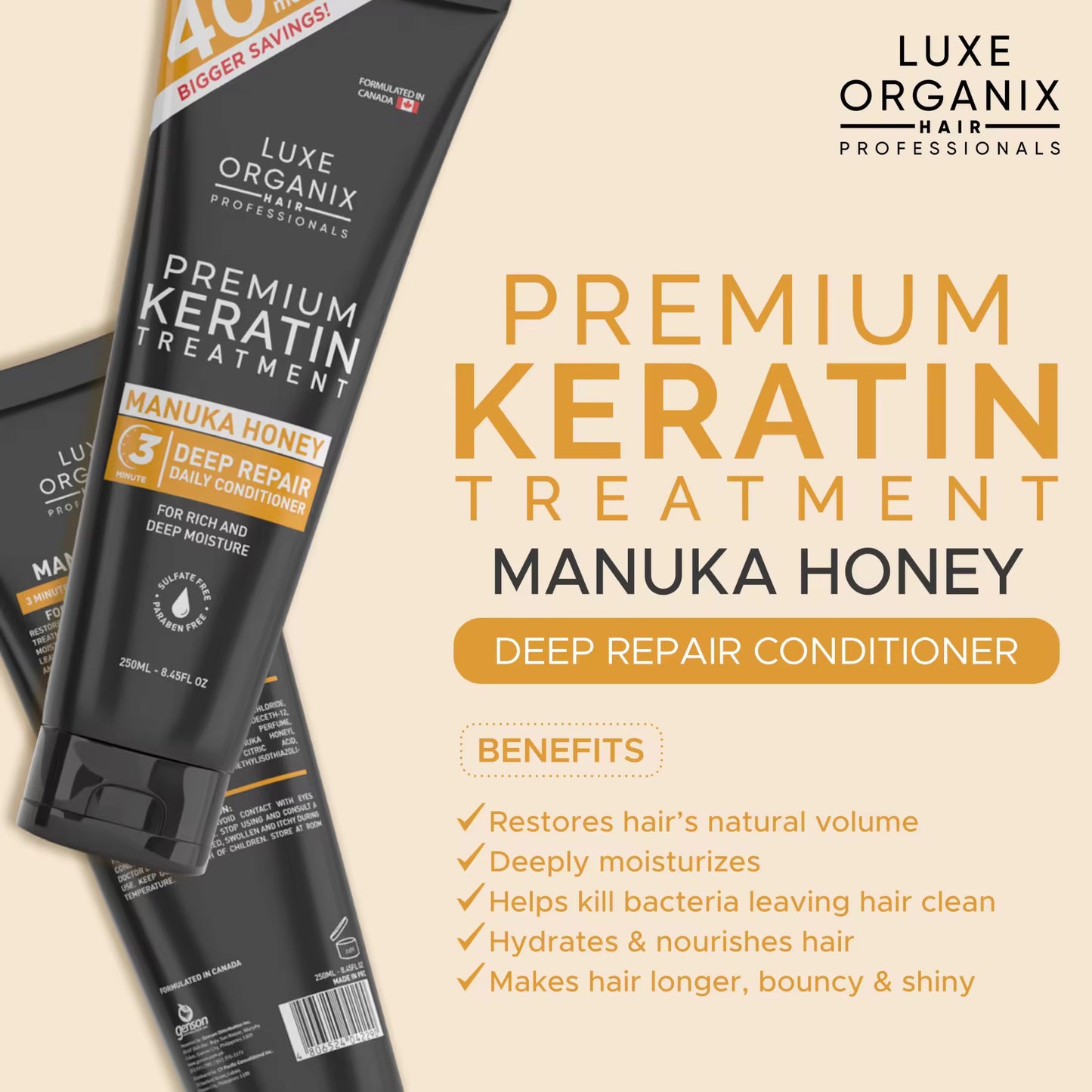 Luxe Organix Premium Keratin Treatment Manuka Honey Deep Repair Conditioner 250ml