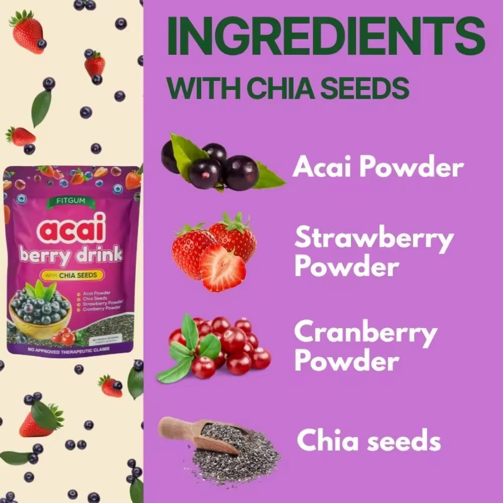 Fitgum Acai Berry Powdered Drink with Chia Seeds