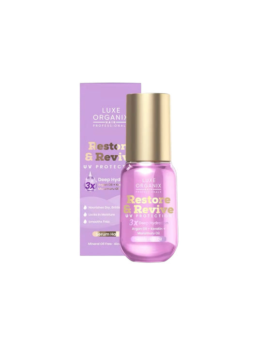 Luxe Organix Restore & Revive UV Protection 3X Deep Hydration  Argan Oil + Keratin + Murumuru Oil Serum Hair Oil 60ml