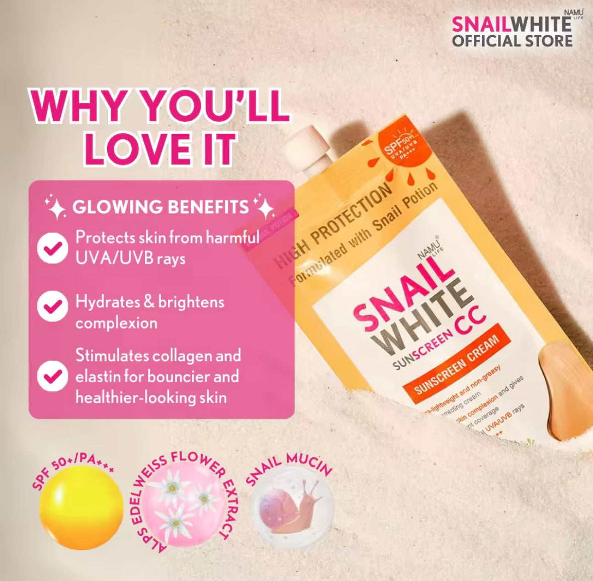 SNAIL WHITE
CC SUNSCREEN SPF 50+ PA+++ 6ml