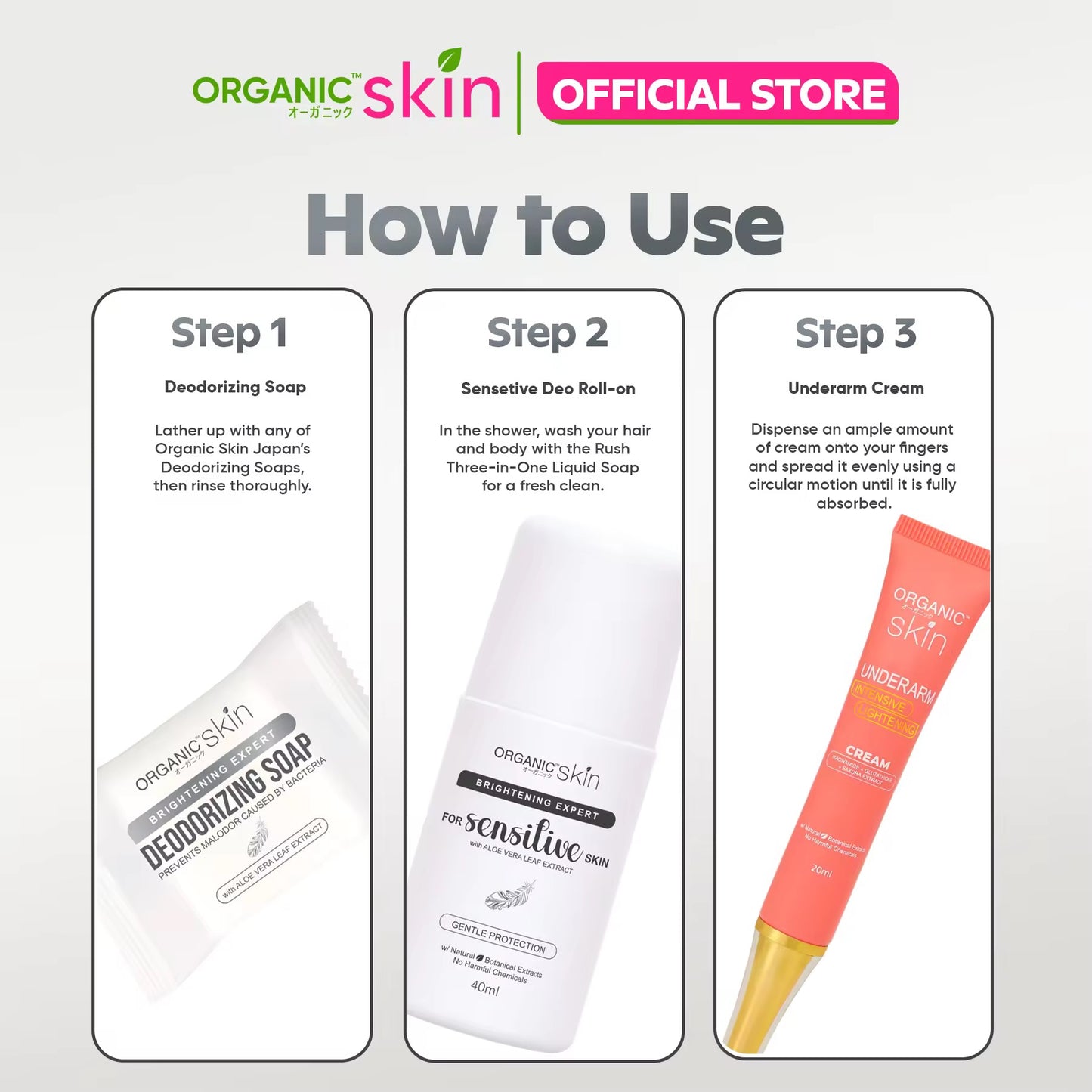 Organic Skin Japan Unscented Intensive Whitening Underarm Deodorant for Sensitive Skin