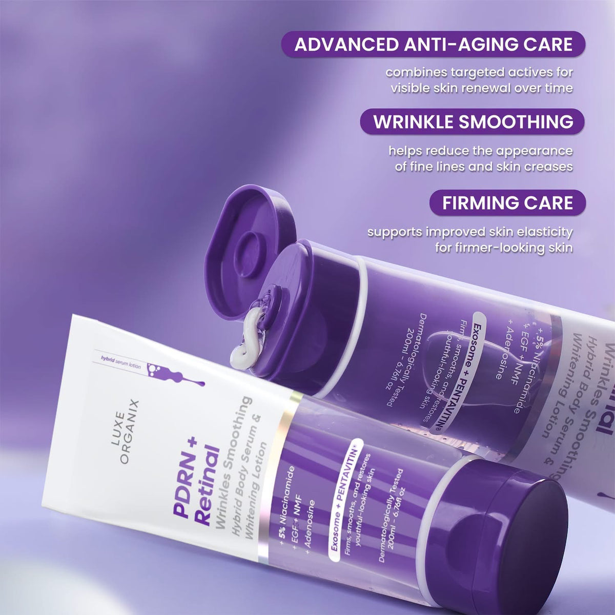 Luxe Organix PDRN+RETINAL  Wrinkles  Smoothing Hybrid Body Serum & Whitening Body Lotion 200ml