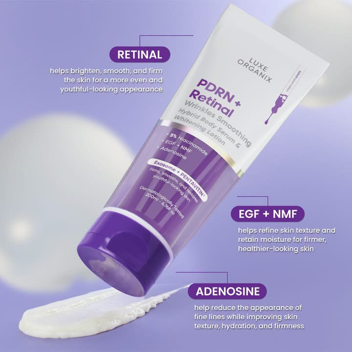 Luxe Organix PDRN+RETINAL  Wrinkles  Smoothing Hybrid Body Serum & Whitening Body Lotion 200ml