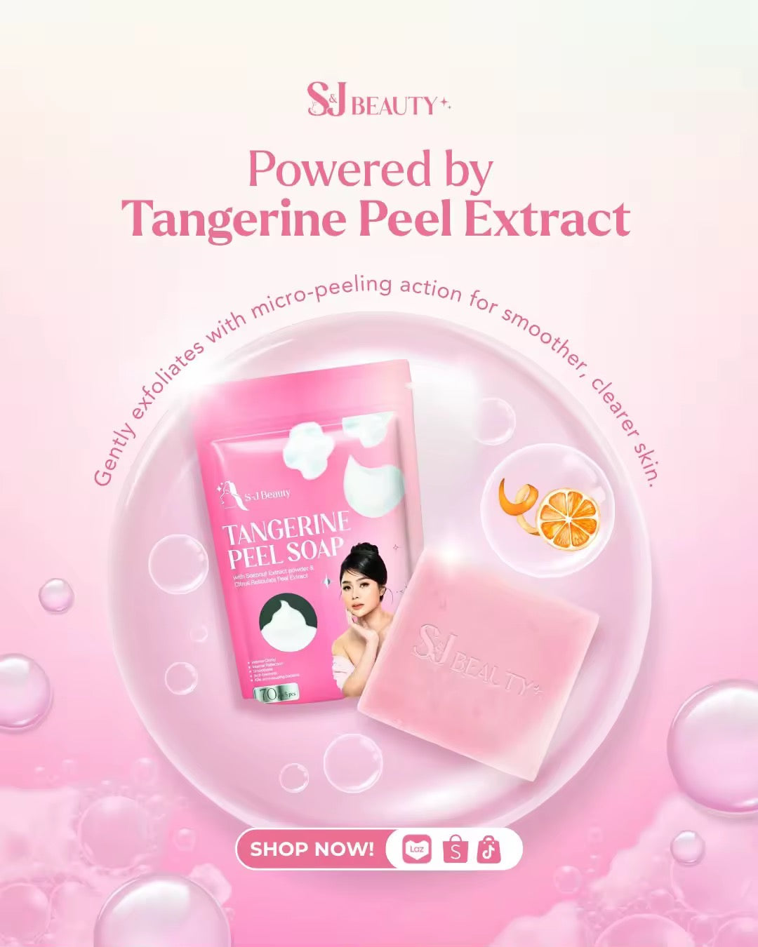 S&J BEAUTY  Tangerine Peel Soap Exfoliates 5pcs (70g)