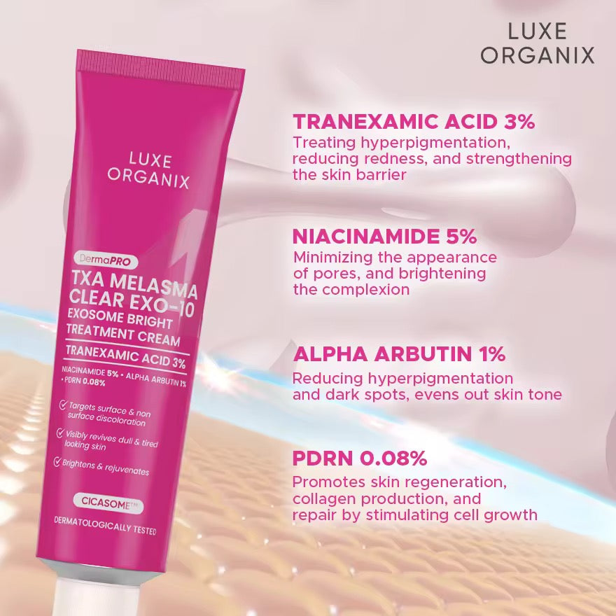 Luxe Organix DermaPRO TXA Melasma Clear EXO-10 Exosome Bright Treatment Cream 30g