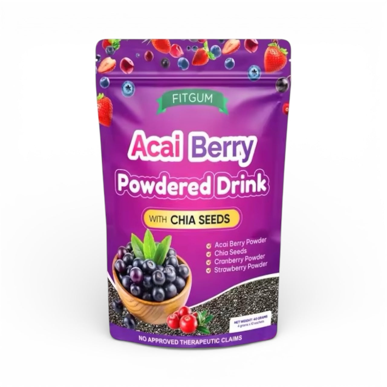 Fitgum Acai Berry Powdered Drink with Chia Seeds