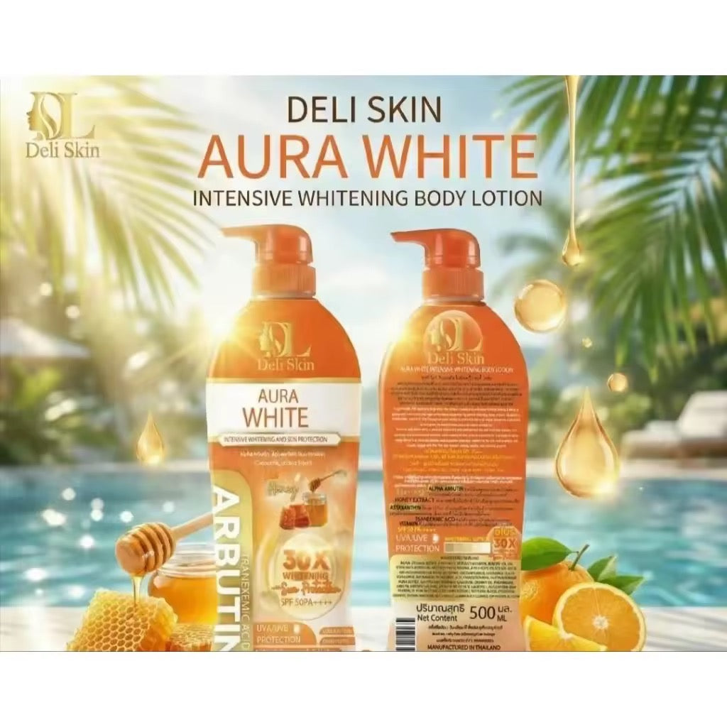 Deli Skin Aura White Intensive Whitening Body Lotion with Arbutin 30% and Honey 500ml