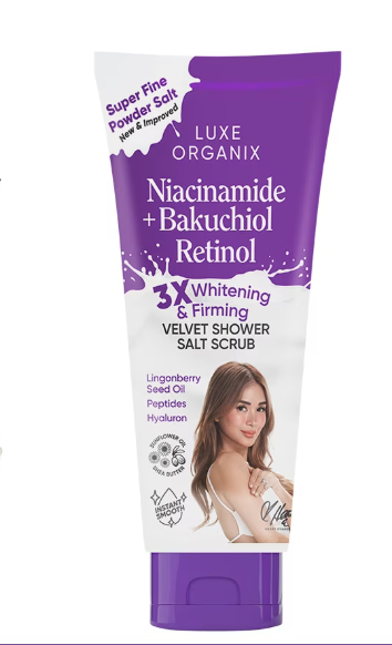 LUXE ORGANIX Niacinamide + Bakuchiol Retinol Velvet Shower Salt Scrub 320g