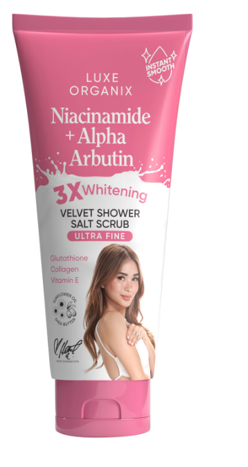 LUXE ORGANIX Niacinamide + Alpha Arbutin Velvet Shower Salt Scrub 320g