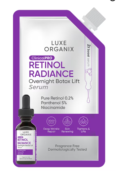 LUXE ORGANIX Clinical Pro Retinol Radiance Overnight Botox Lift Serum 7ml