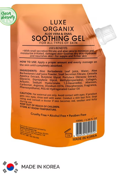 Luxe Organix Snail & Aloe Soothing Gel 95% 100ml Sachet