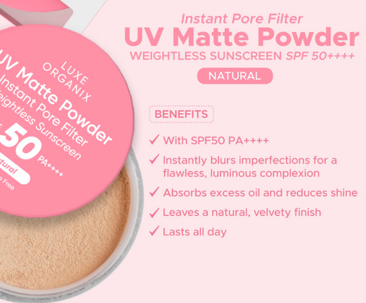 Luxe Organix 24H Zero Sebum Instant Pore Blurring Weightless Matte Powder Spf 50 Pa++++ Natural 15G
