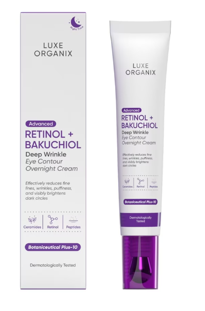 Luxe Organix Advanced Retinol + Bakuchiol Deep Wrinkle Eye Contour Overnight Cream 12g