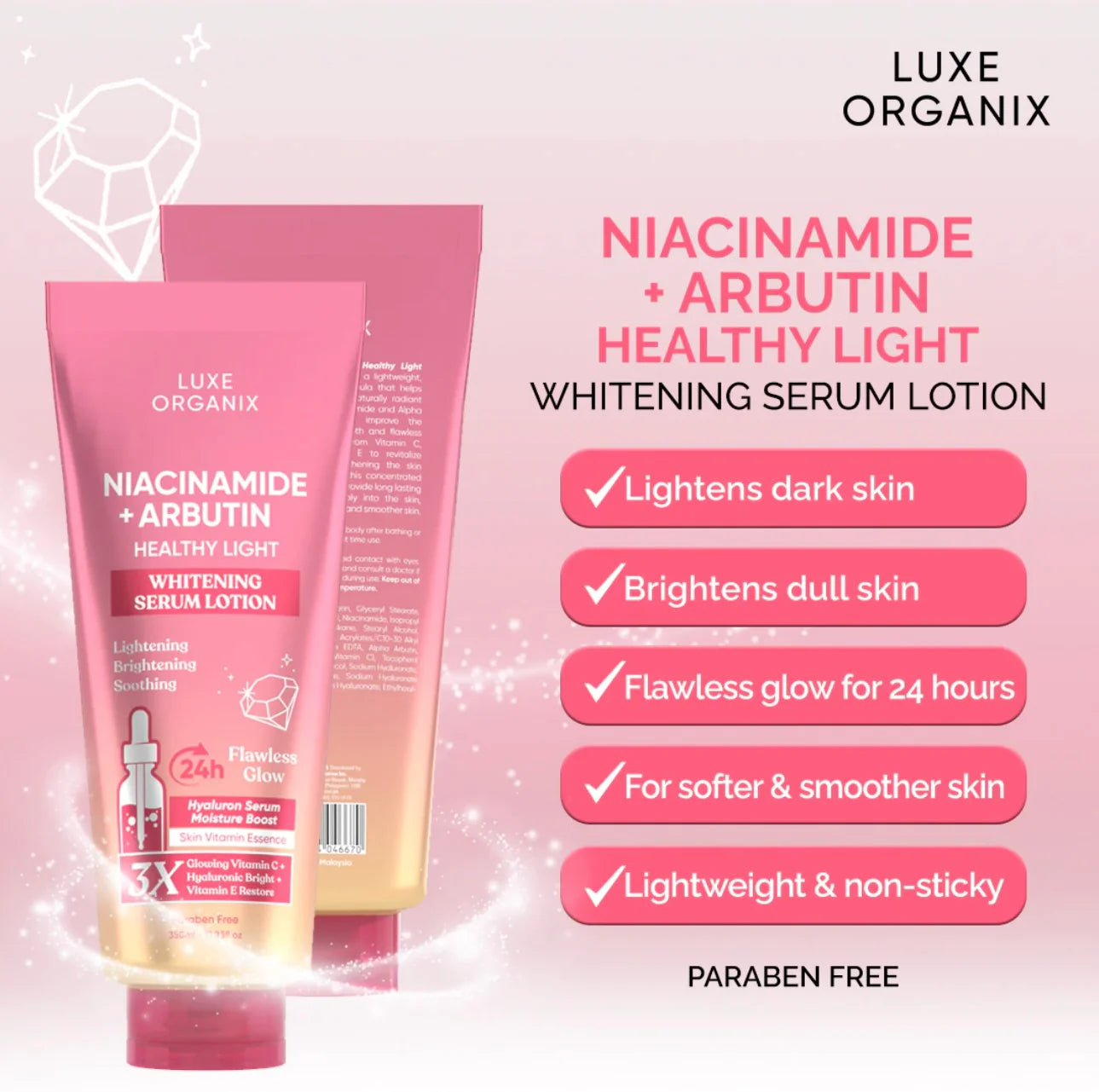 LUXE ORGANIX Niacinamide + Alpha Arbutin Whitening Serum Lotion